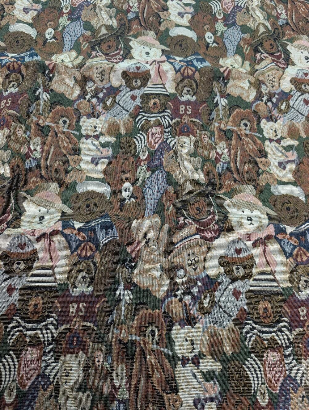 Vintage Teddy Bear Jacquard Tapestry Woven Fabric Material Remnant 60x30inch